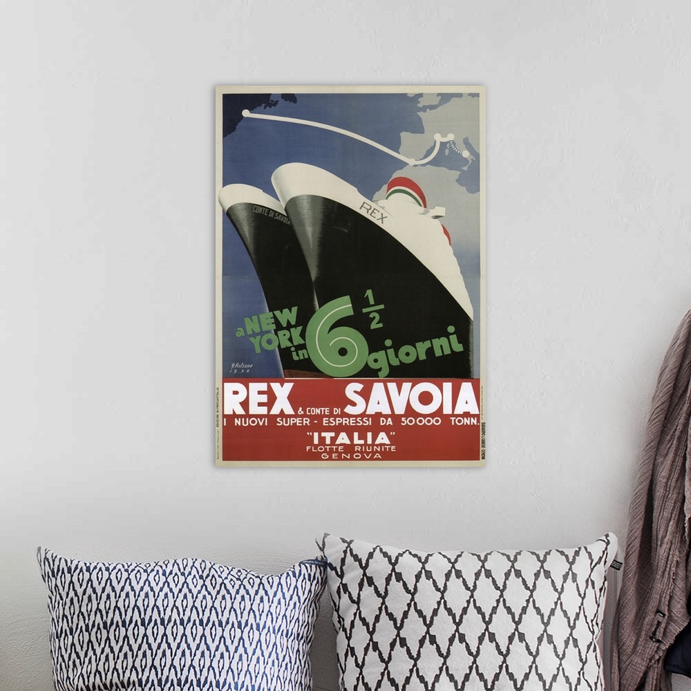 A bohemian room featuring Rex e Conti di Savoia - Vintage Travel Advertisement