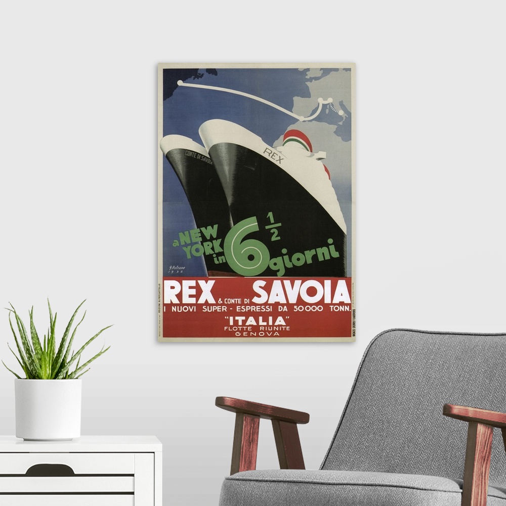 A modern room featuring Rex e Conti di Savoia - Vintage Travel Advertisement