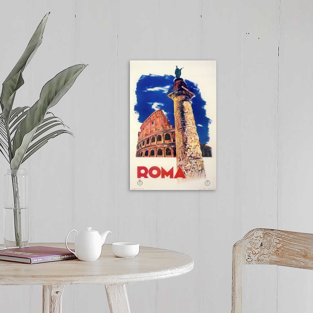 A farmhouse room featuring Vintage poster advertisement for Roma.