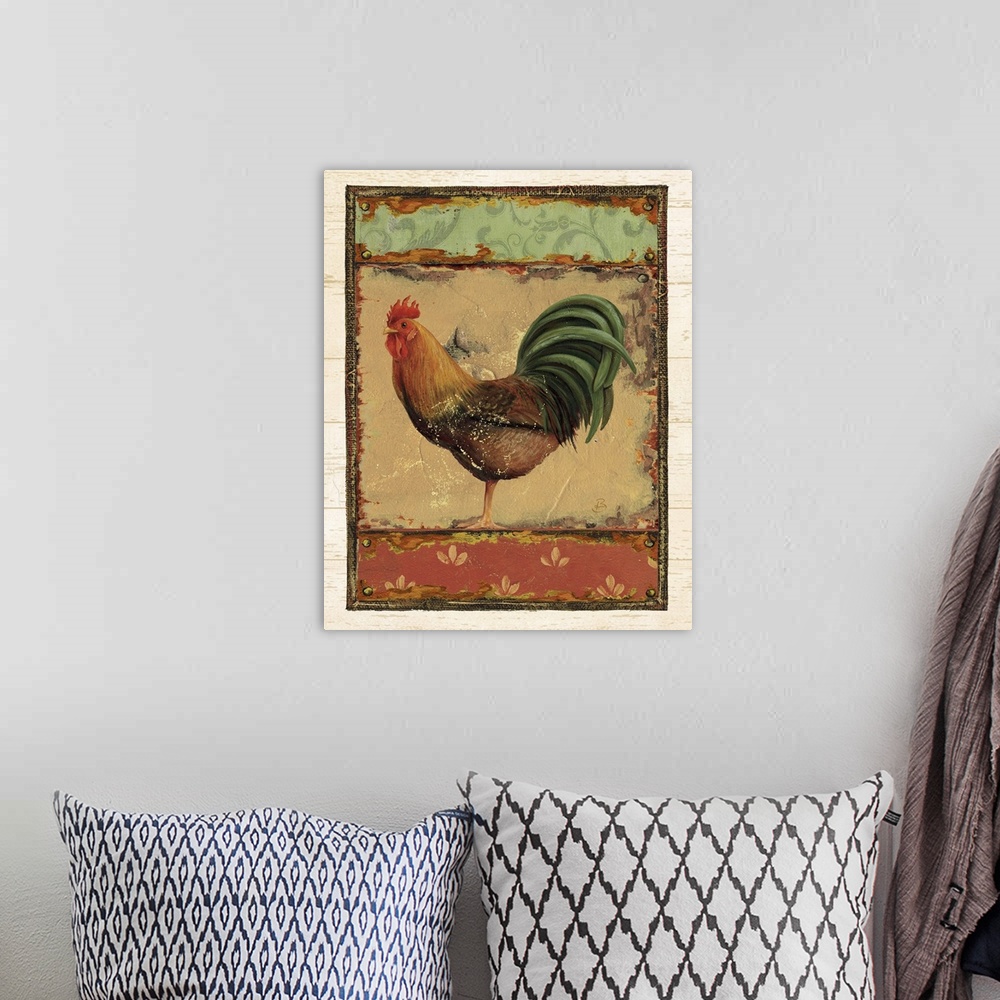 A bohemian room featuring Rooster Portraits IV