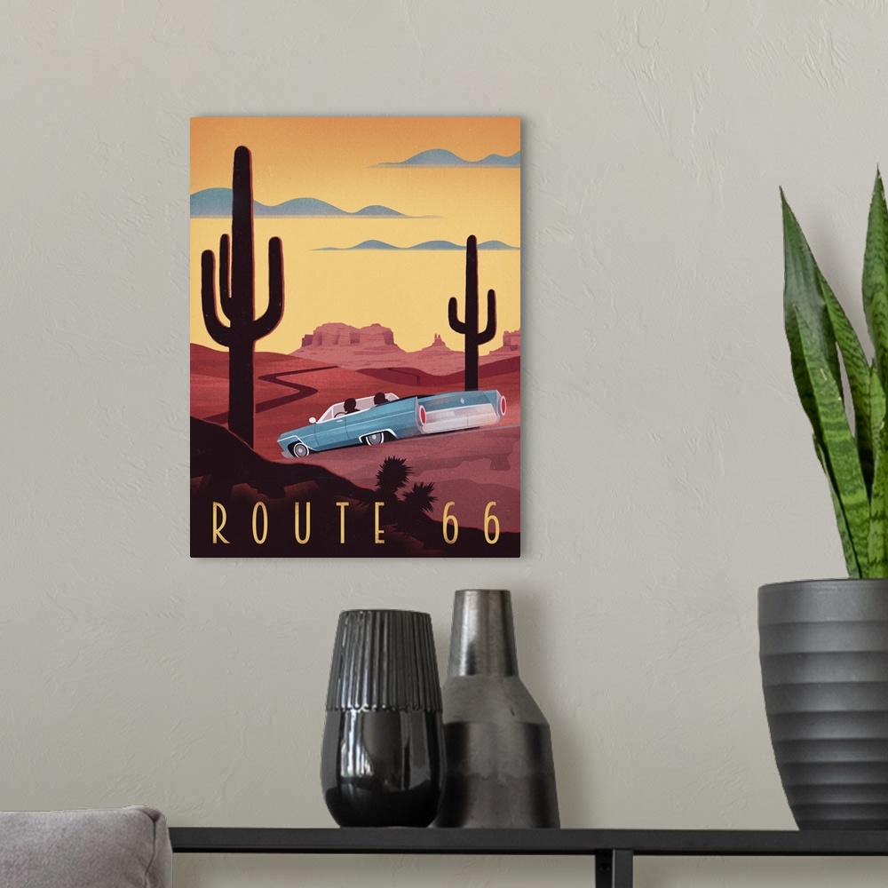 A modern room featuring Route 66