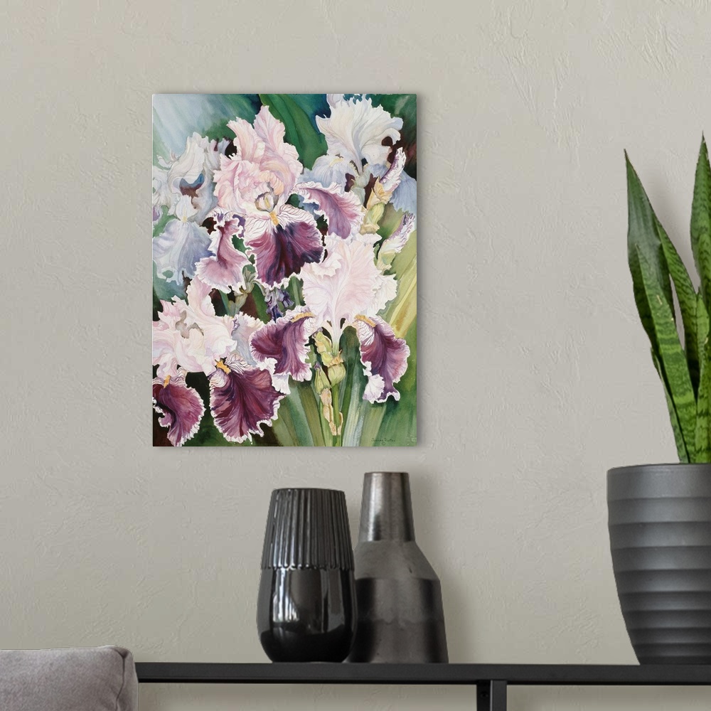 A modern room featuring Colorful contemporary painting of a bouquet of flowers.
