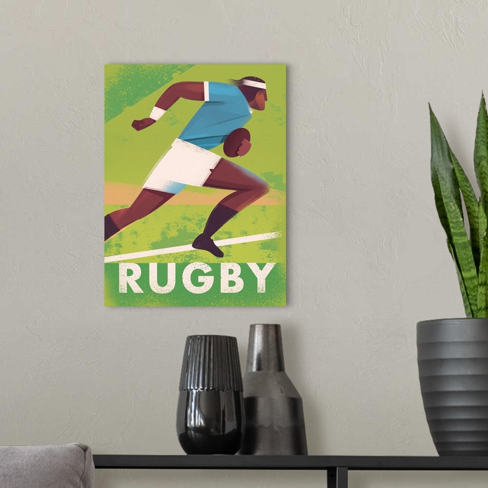 A modern room featuring Rugby Player