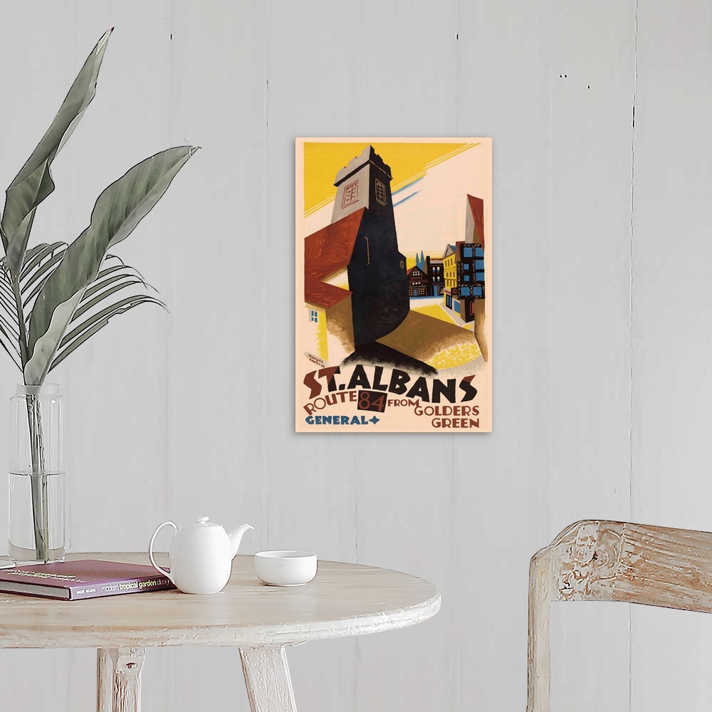 A farmhouse room featuring Vintage poster advertisement for Saint Albans London.