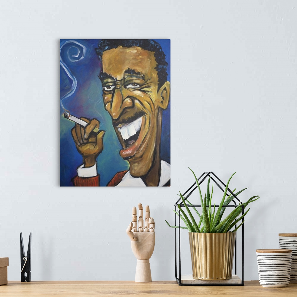 A bohemian room featuring Contemporary portrait of Rat Pack singer Sammy Davis Jr. with a cigarette.
