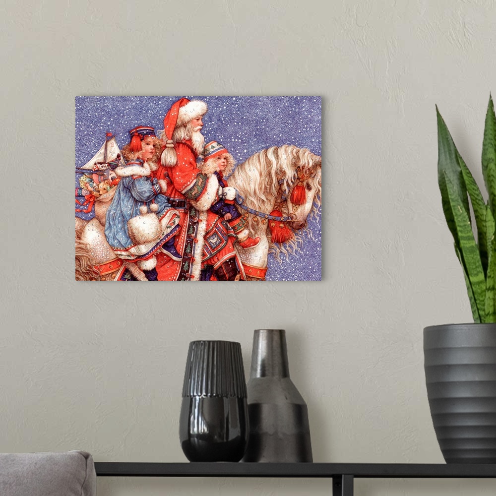 A modern room featuring Santa and Children