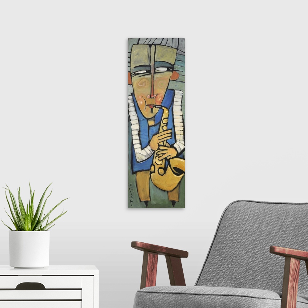 A modern room featuring Saxophone Player