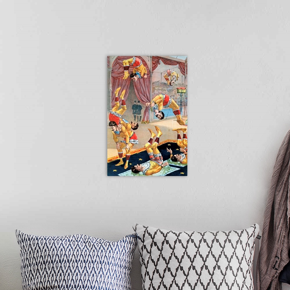 A bohemian room featuring Seven Acrobats - Vintage Poster