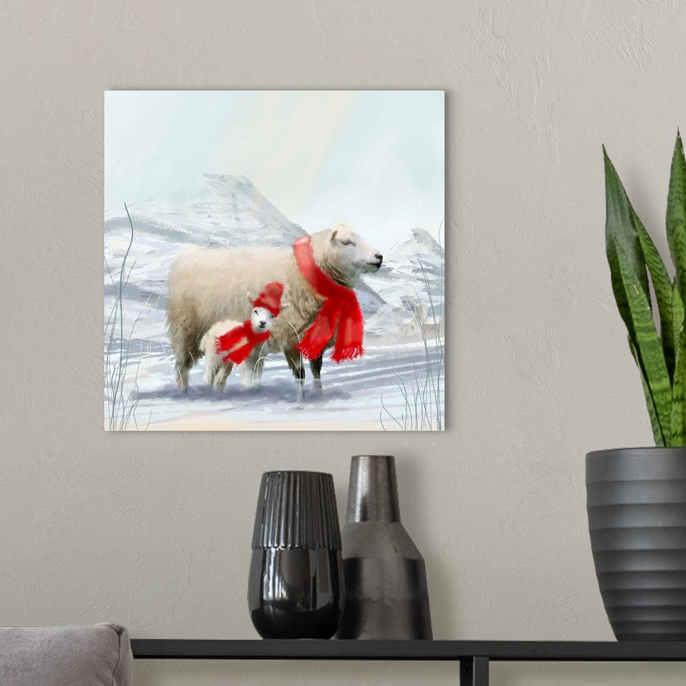A modern room featuring Sheep Red Scarf