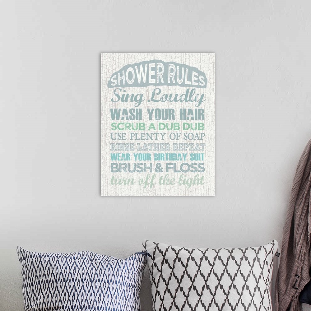 A bohemian room featuring Shower Rules