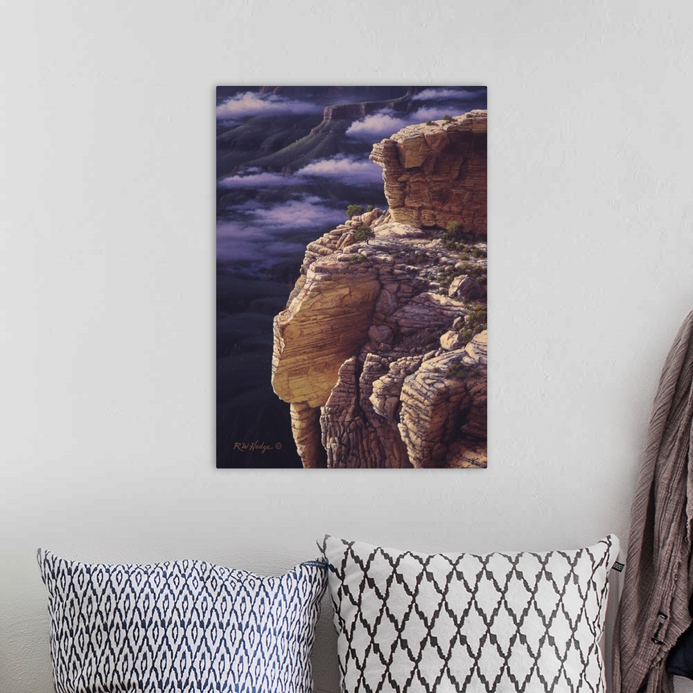 A bohemian room featuring A treacherous rocky ledge in the Grand canyon.