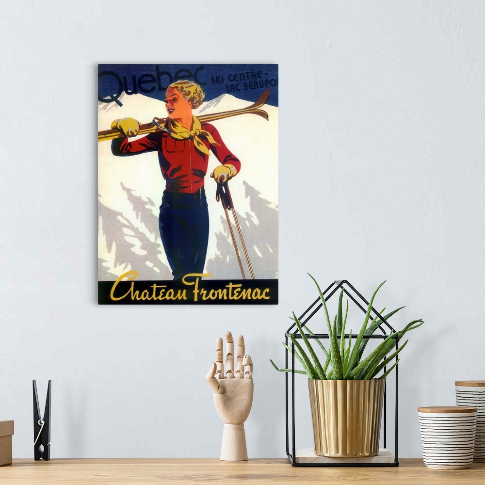 A bohemian room featuring Vintage poster advertisement for Skiing.