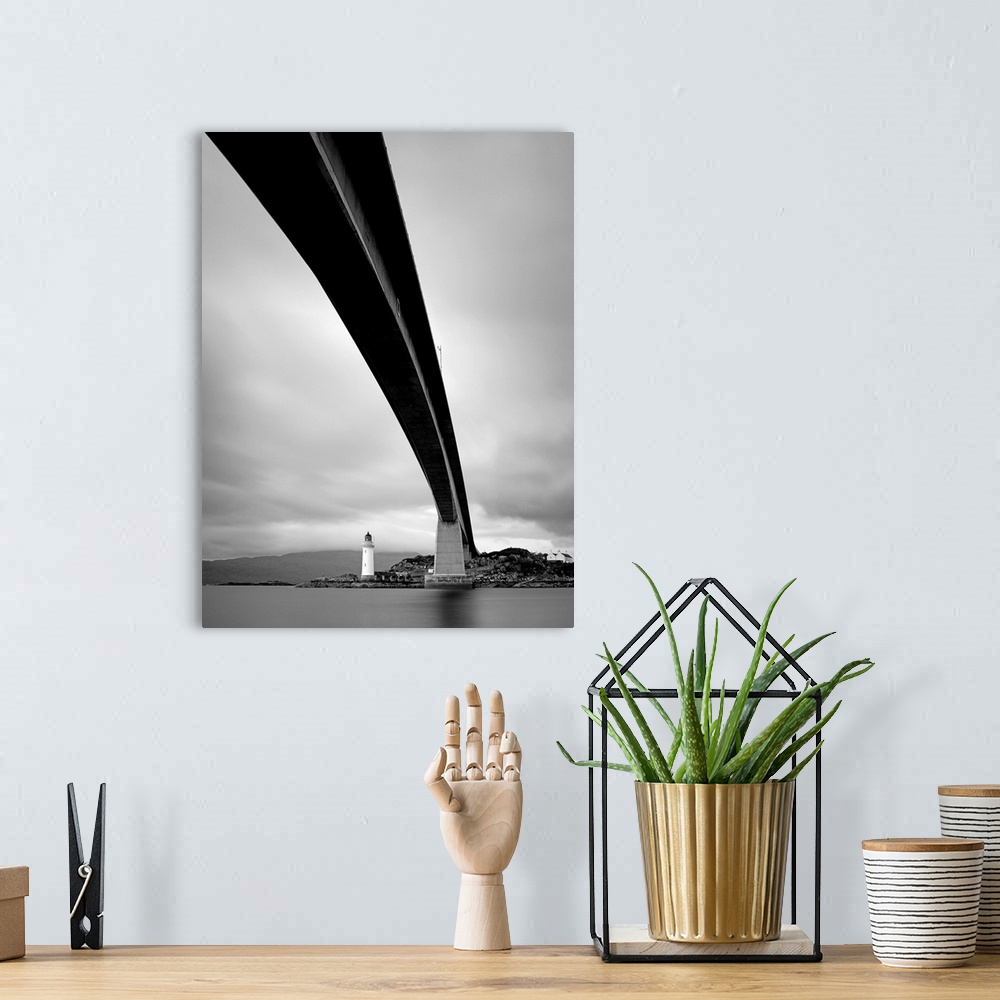 A bohemian room featuring Skye Bridge, black and white photography