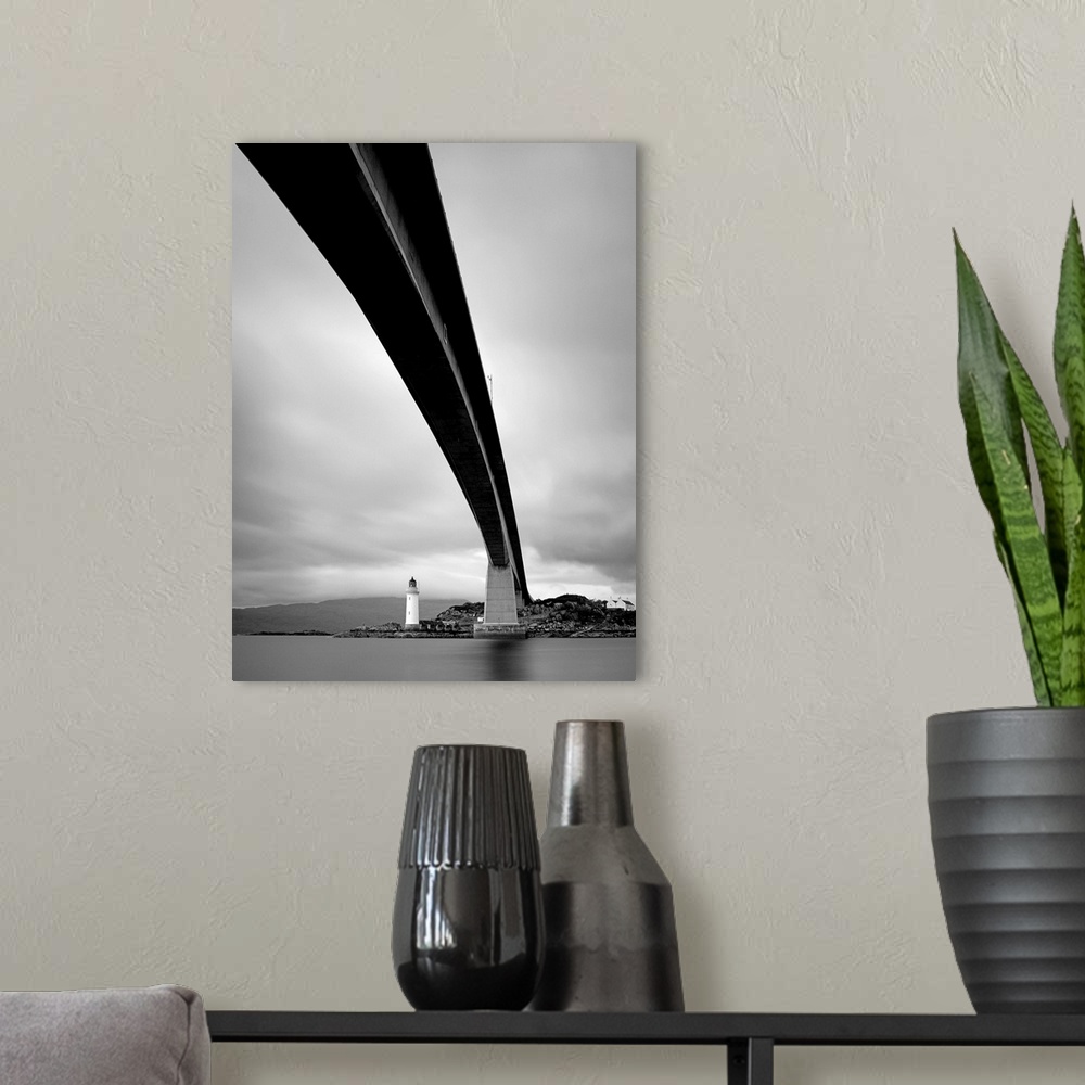 A modern room featuring Skye Bridge, black and white photography
