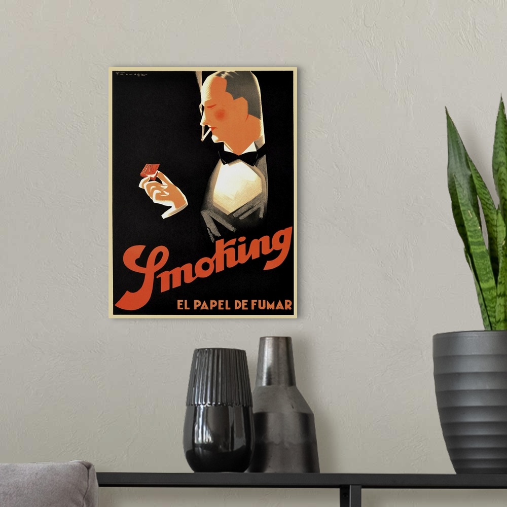 A modern room featuring Vintage advertisement for Smoking cigarette papers.