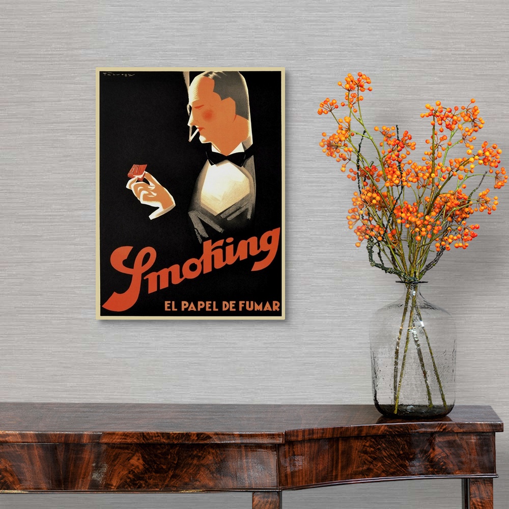 A traditional room featuring Vintage advertisement for Smoking cigarette papers.