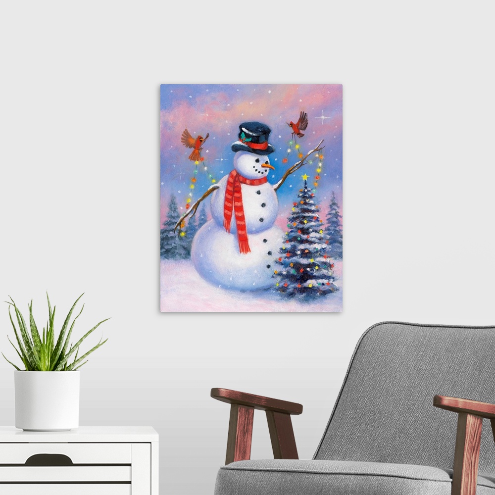 A modern room featuring Snowman Decorating The Tree