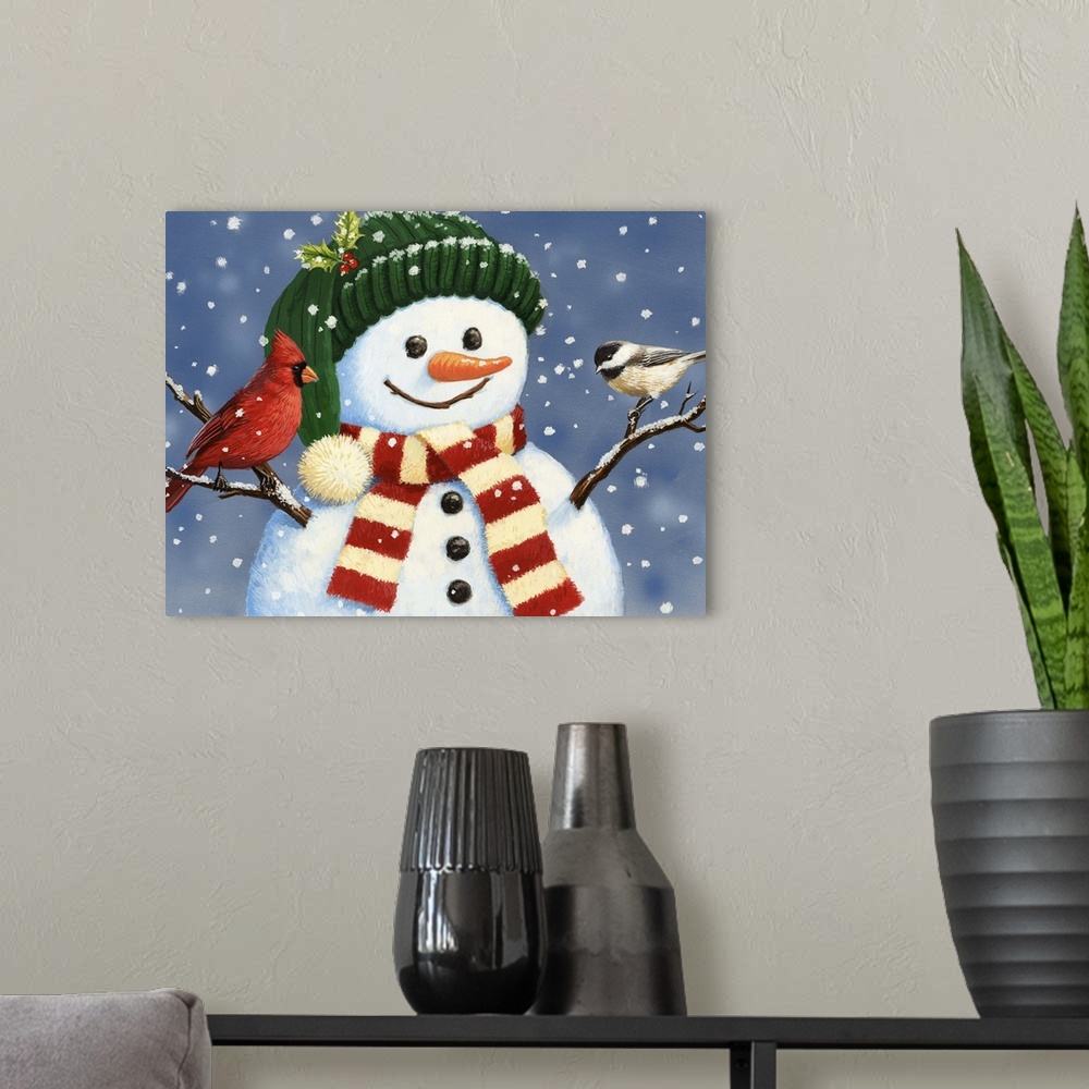 A modern room featuring Snowman With Cardinal And Chickadee
