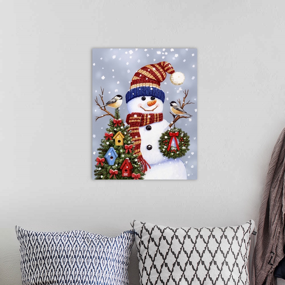 A bohemian room featuring Snowman With Wreath
