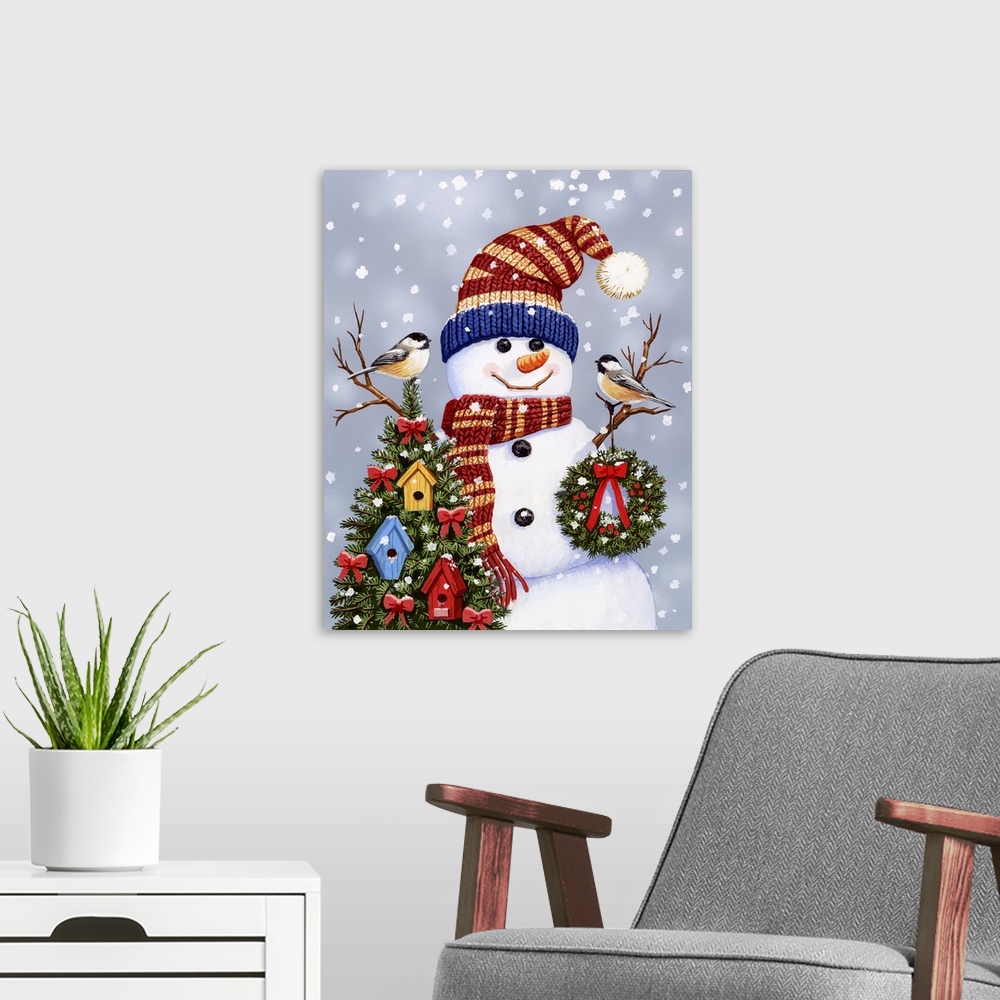 A modern room featuring Snowman With Wreath