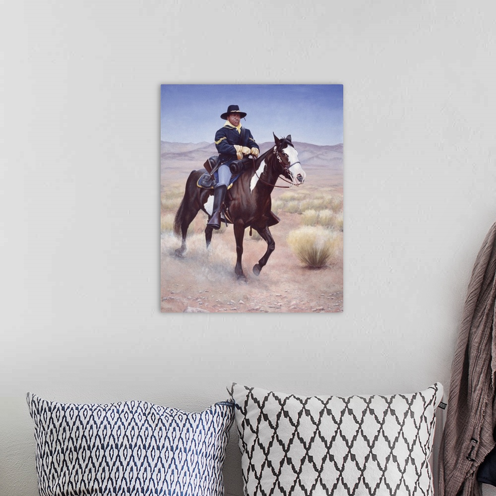 A bohemian room featuring Yankee Soldier on horse back.