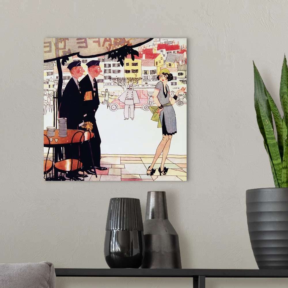 A modern room featuring Paris 1925 Solders French Lady, vintage Paris poster