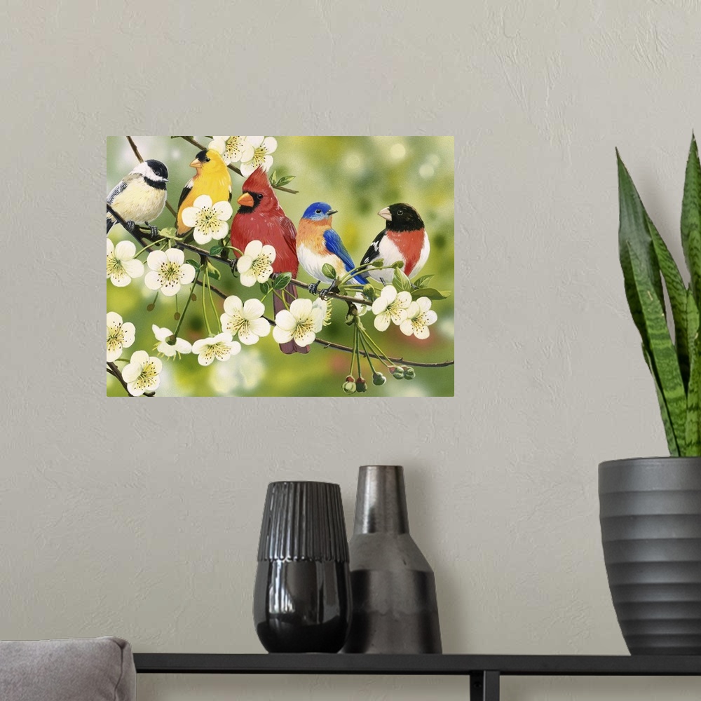 A modern room featuring Songbirds On a Flowering Branch