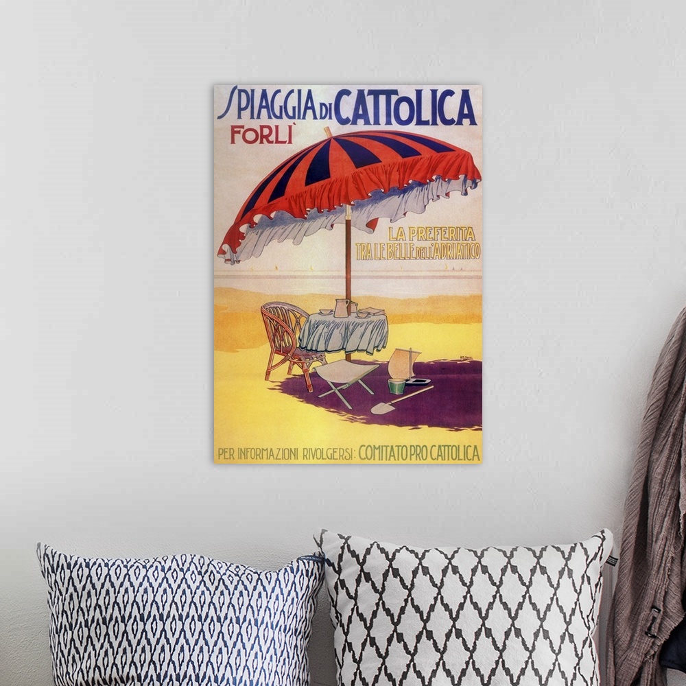 A bohemian room featuring Vintage poster advertisement for Riviera Romagnola.