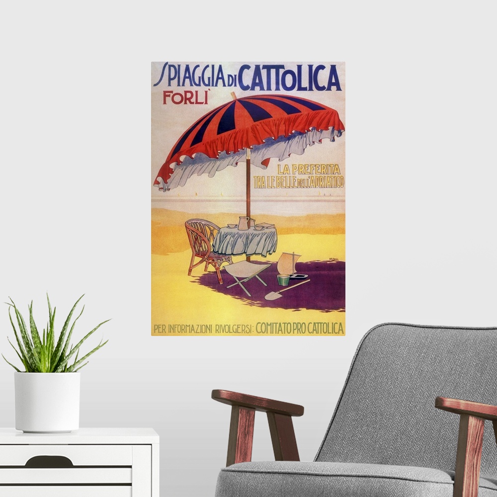 A modern room featuring Vintage poster advertisement for Riviera Romagnola.