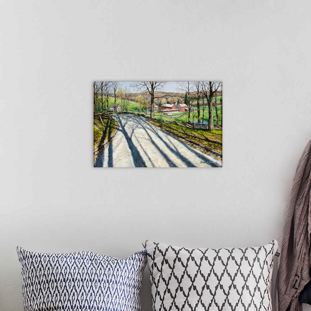 A bohemian room featuring Contemporary artwork of spring hill farm.