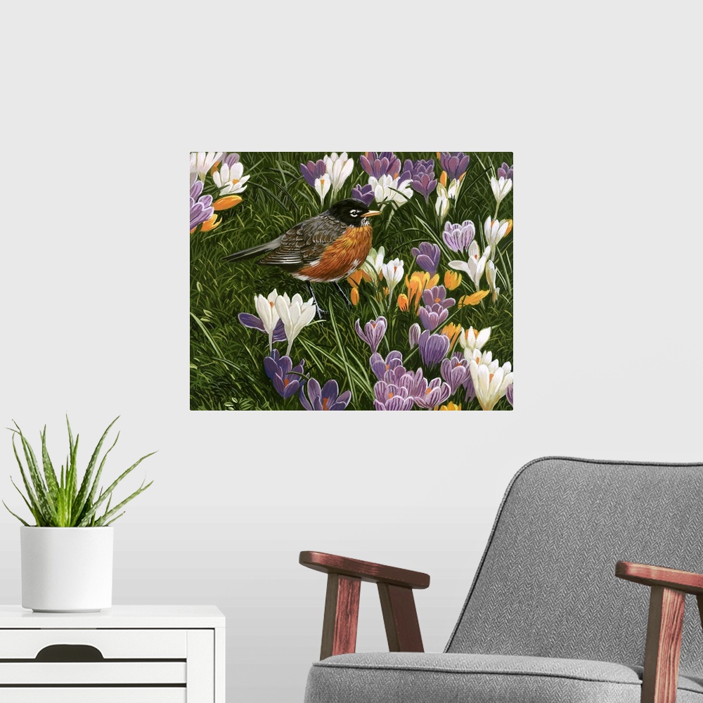 A modern room featuring Springtime Robin With Crocus