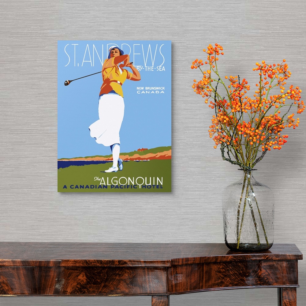 A traditional room featuring Vintage poster advertisement for St. Andrews.