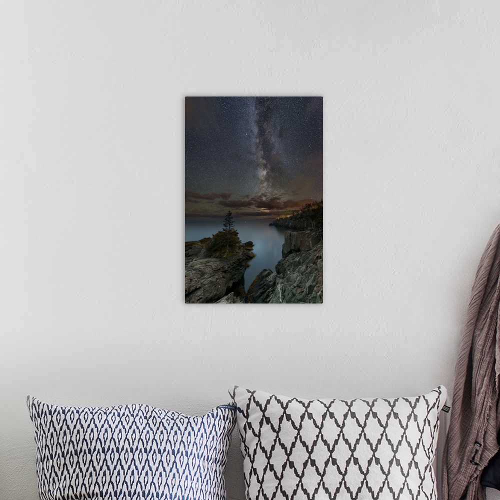 A bohemian room featuring Long exposure photograph of the starry night sky over the Quoddy Channel at Quoddy Head State Par...
