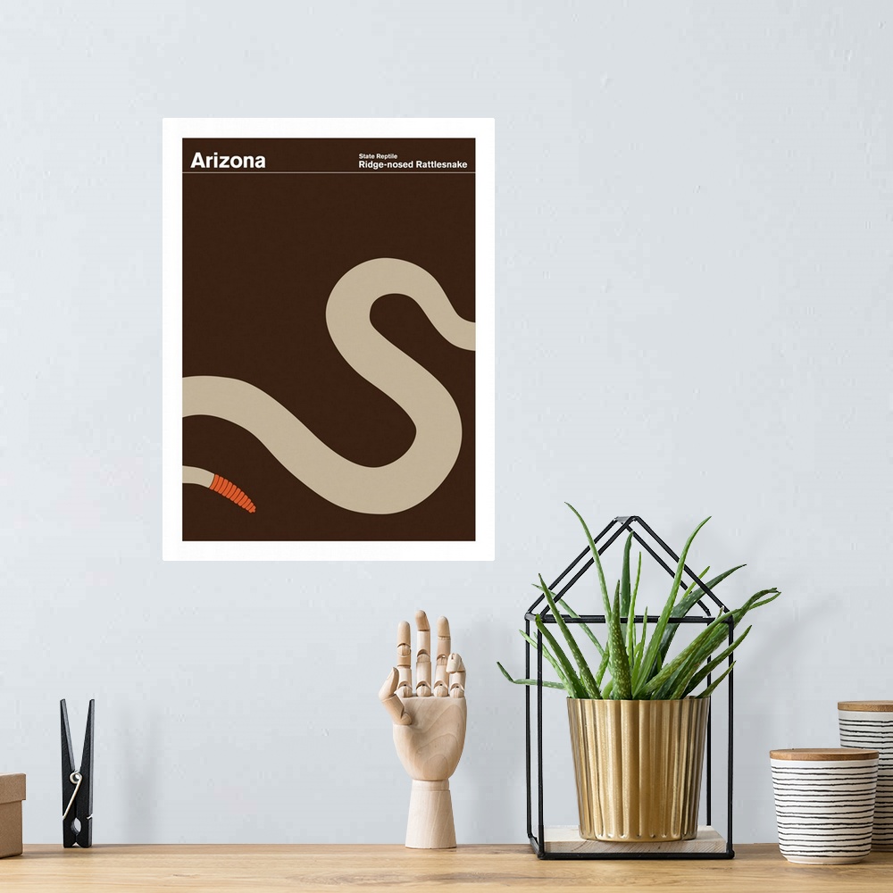 A bohemian room featuring State Posters - Arizona State Reptile: ridge-nosed Rattlesnake