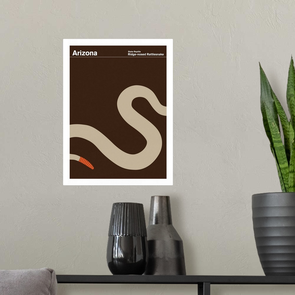 A modern room featuring State Posters - Arizona State Reptile: ridge-nosed Rattlesnake