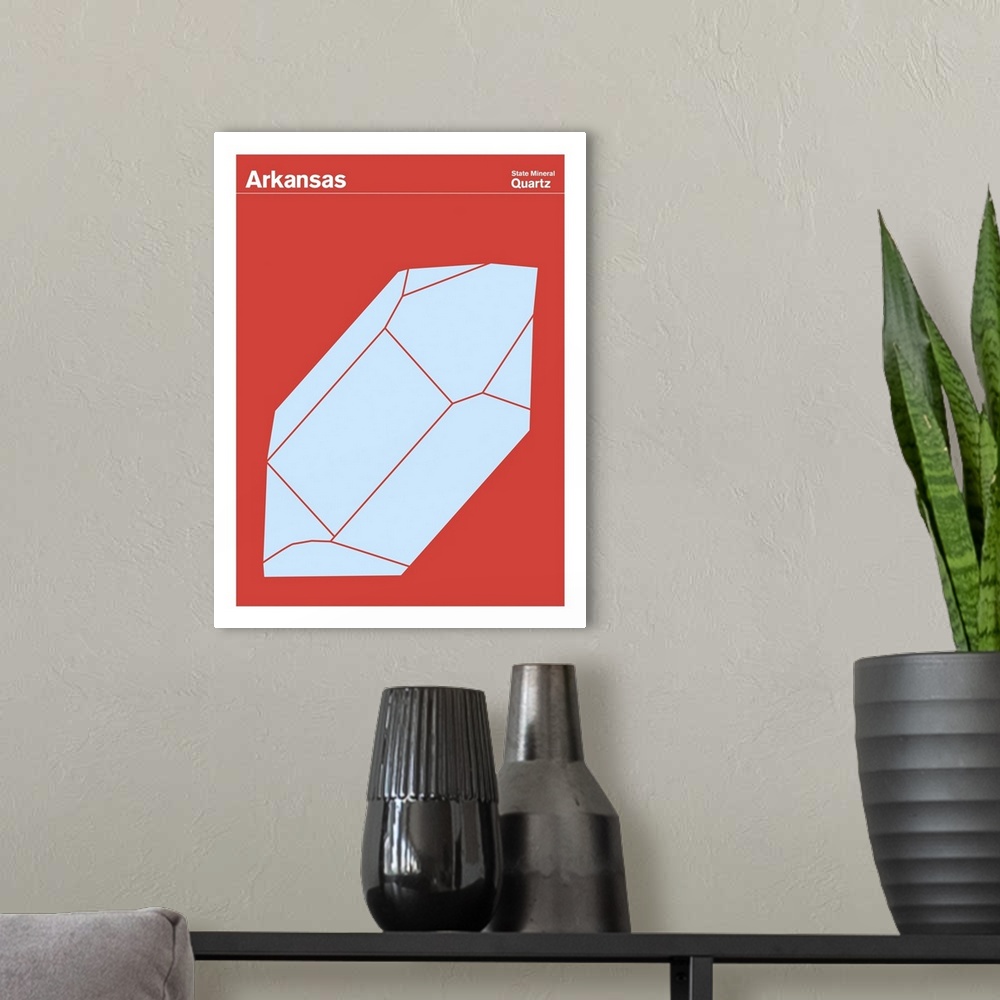 A modern room featuring State Posters - Arkansas State Mineral: Quartz