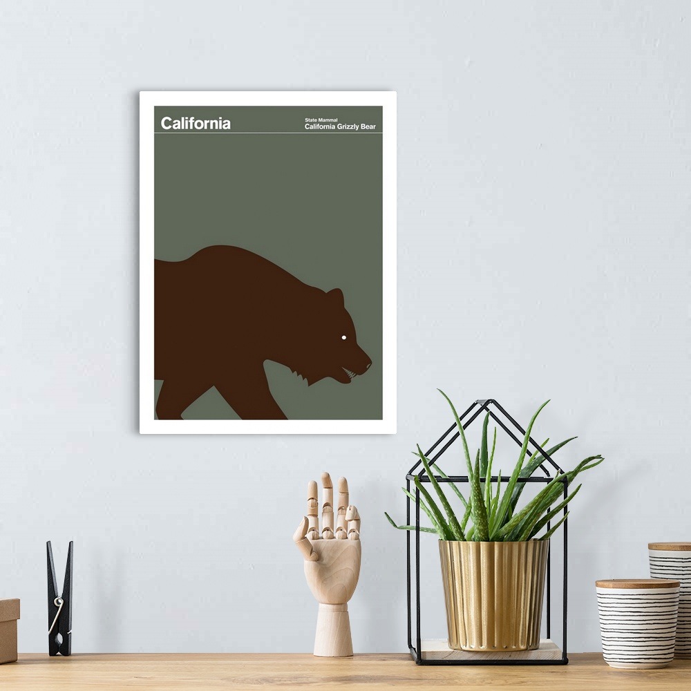 A bohemian room featuring State Posters - California State Mammal: California Grizzly Bear