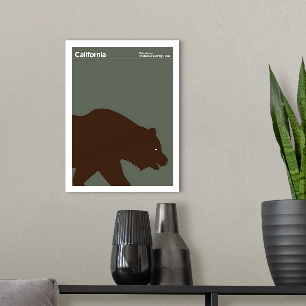 A modern room featuring State Posters - California State Mammal: California Grizzly Bear