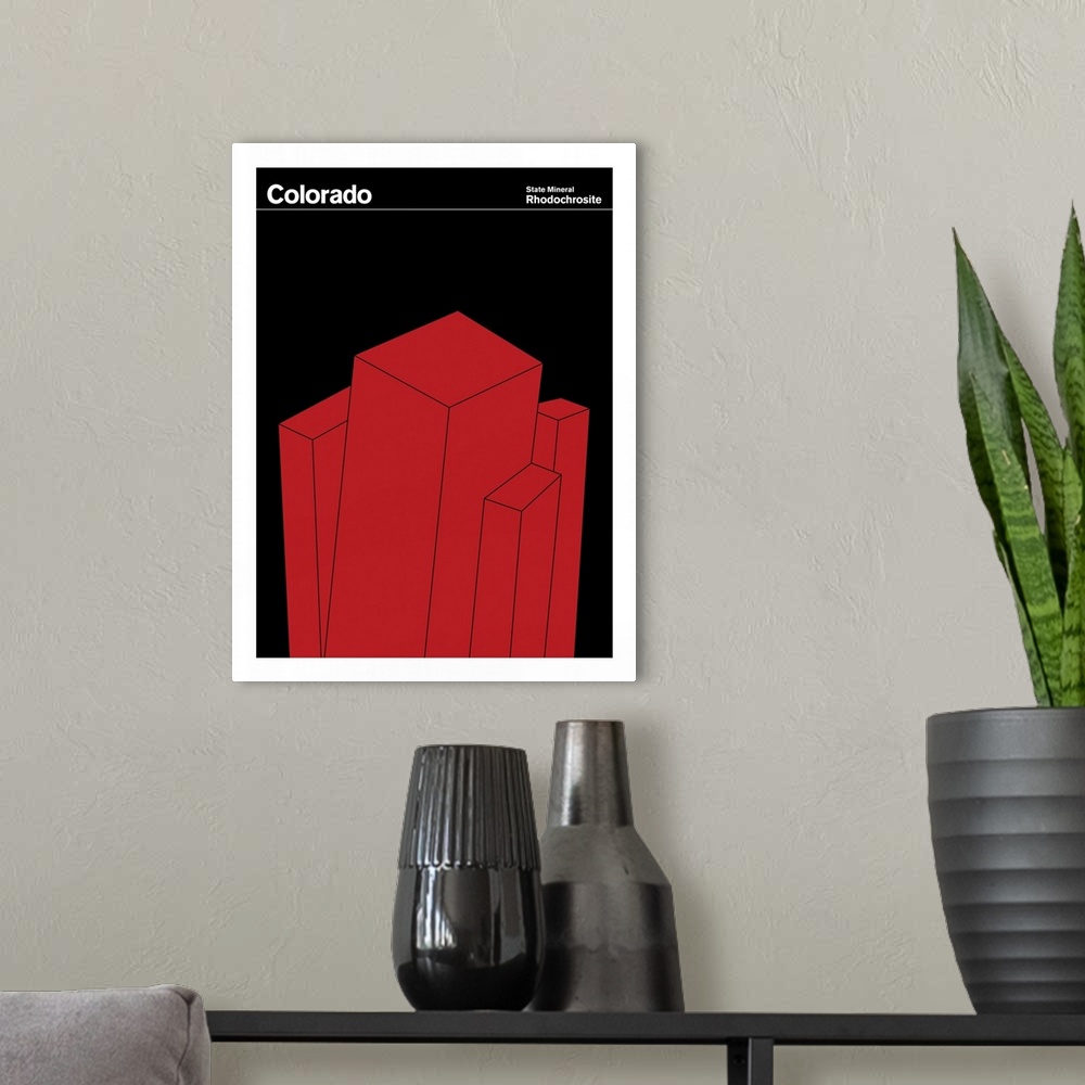 A modern room featuring State Posters - Colorado State Mineral: Rhodochrosite