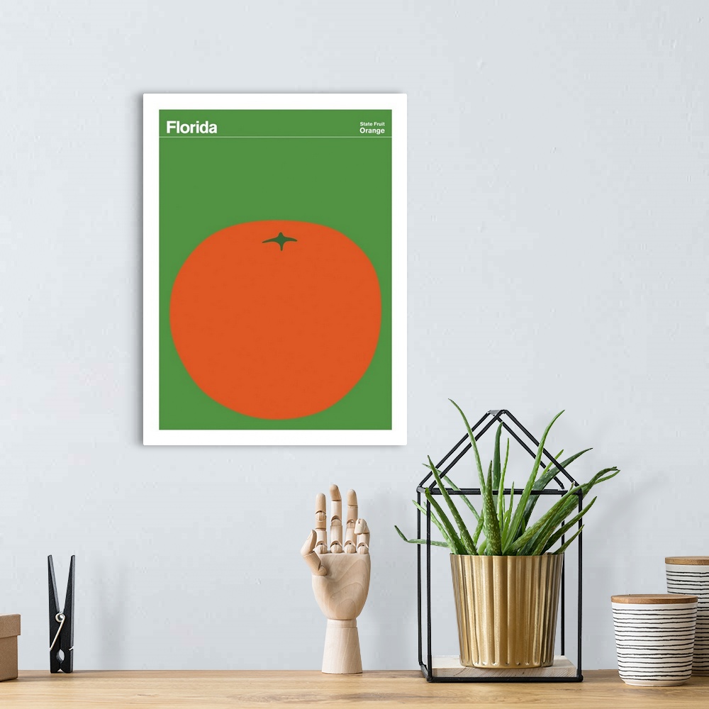 A bohemian room featuring State Posters - Florida State Fruit: Orange