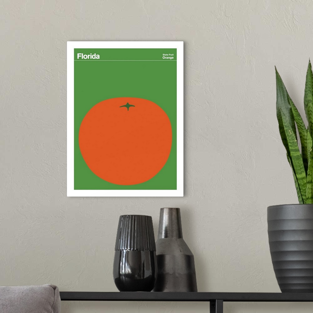A modern room featuring State Posters - Florida State Fruit: Orange