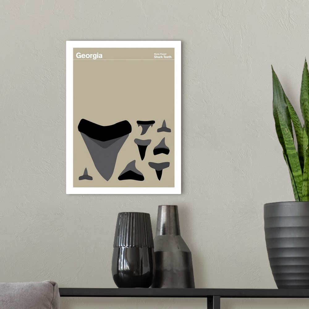 A modern room featuring State Posters - Georgia State Fossil: Shark Teeth