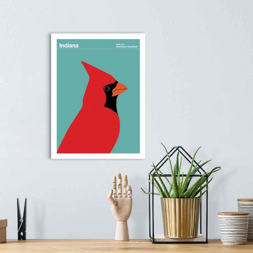 A bohemian room featuring State Posters - Indiana State Bird: Northern Cardinal