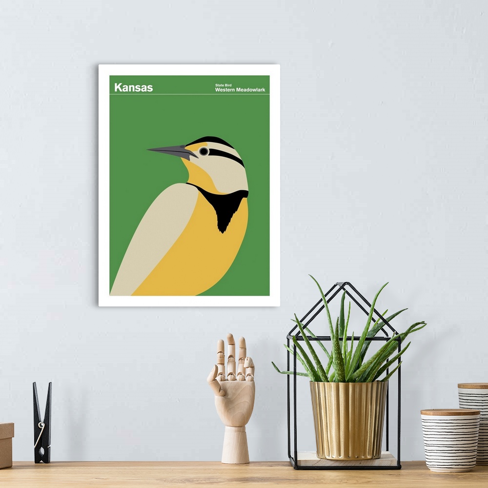 A bohemian room featuring State Posters - Kansas State Bird: Western Meadowlark