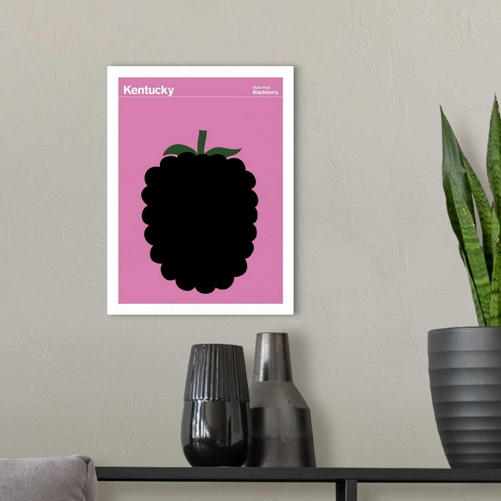 A modern room featuring State Posters - Kentucky State Fruit: Blackberry