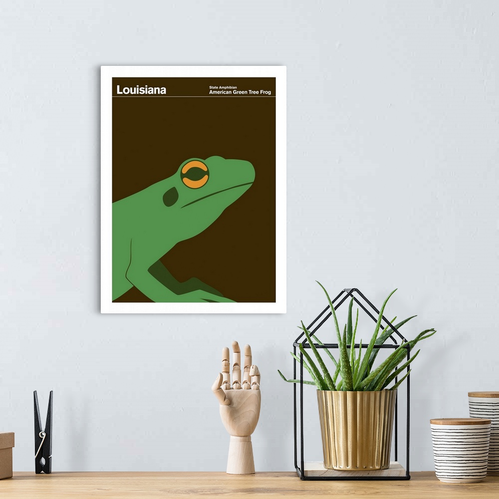 A bohemian room featuring State Posters - Louisiana State Amphibian: American Green Tree Frog
