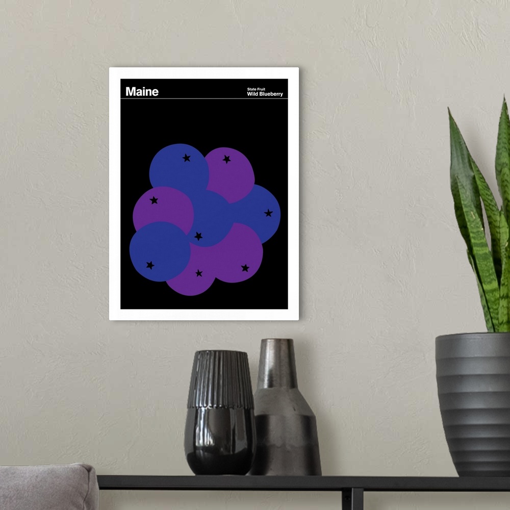 A modern room featuring State Posters - Maine State Fruit: Wild Blueberry