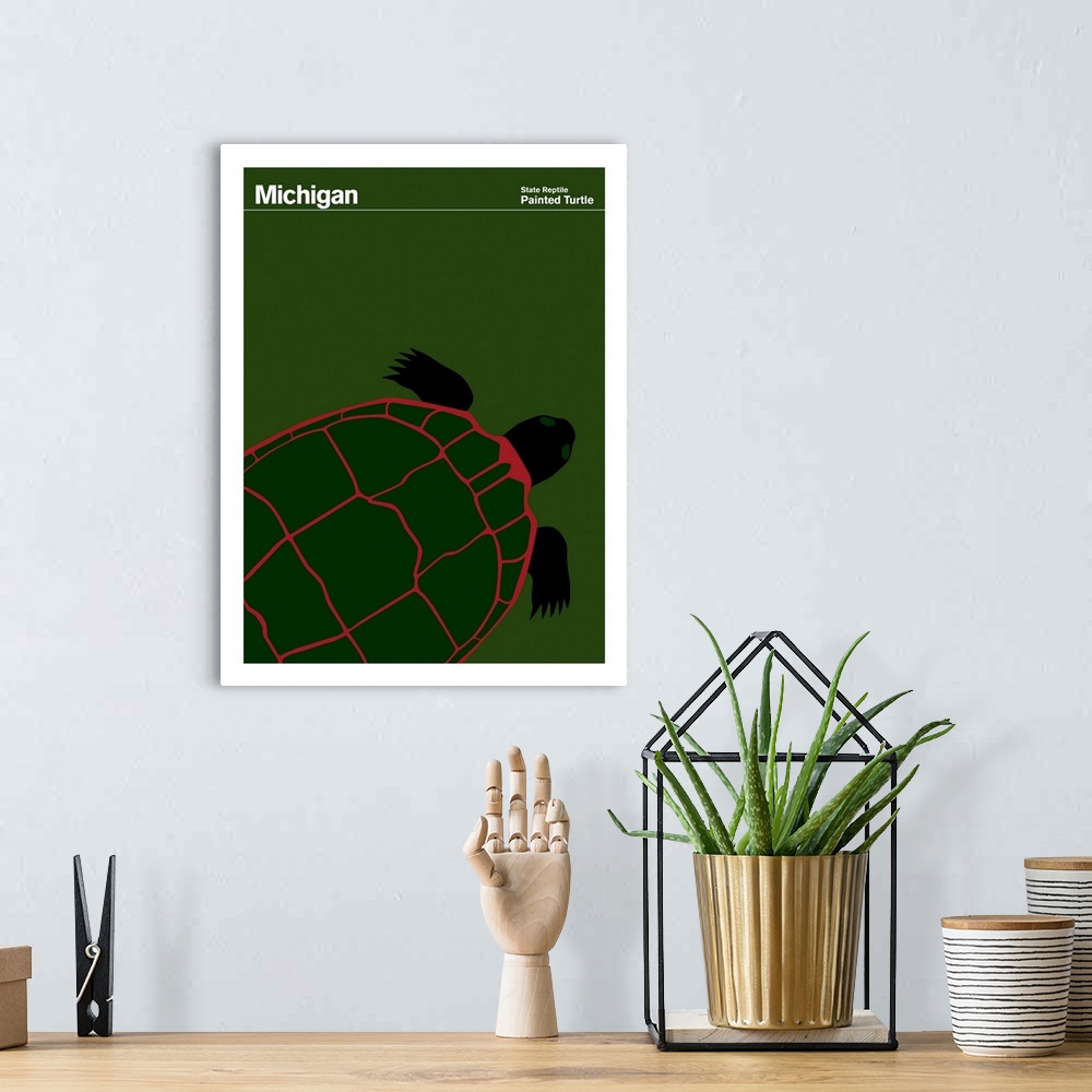 A bohemian room featuring State Posters - Michigan State Reptile: Painted Turtle