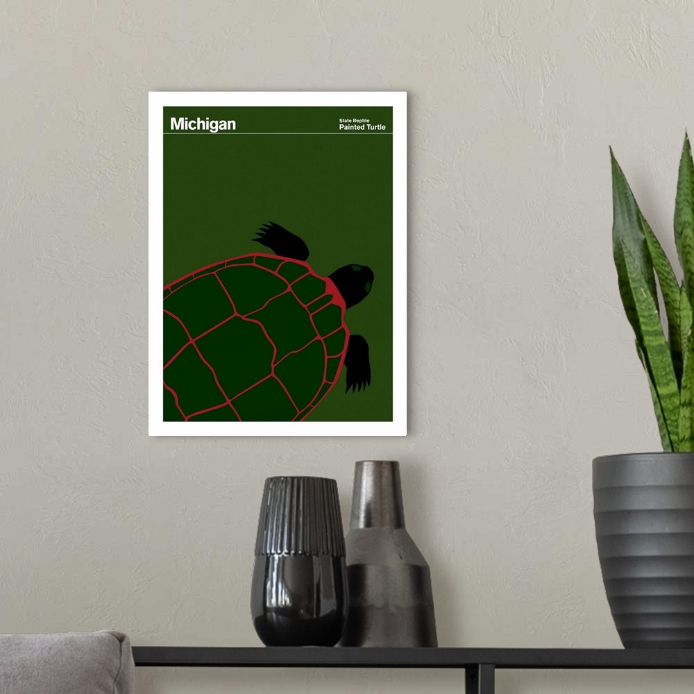 A modern room featuring State Posters - Michigan State Reptile: Painted Turtle