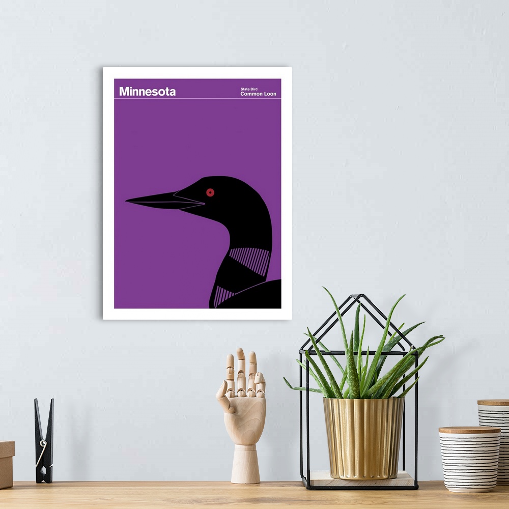 A bohemian room featuring State Posters - Minnesota State Bird: Common Loon